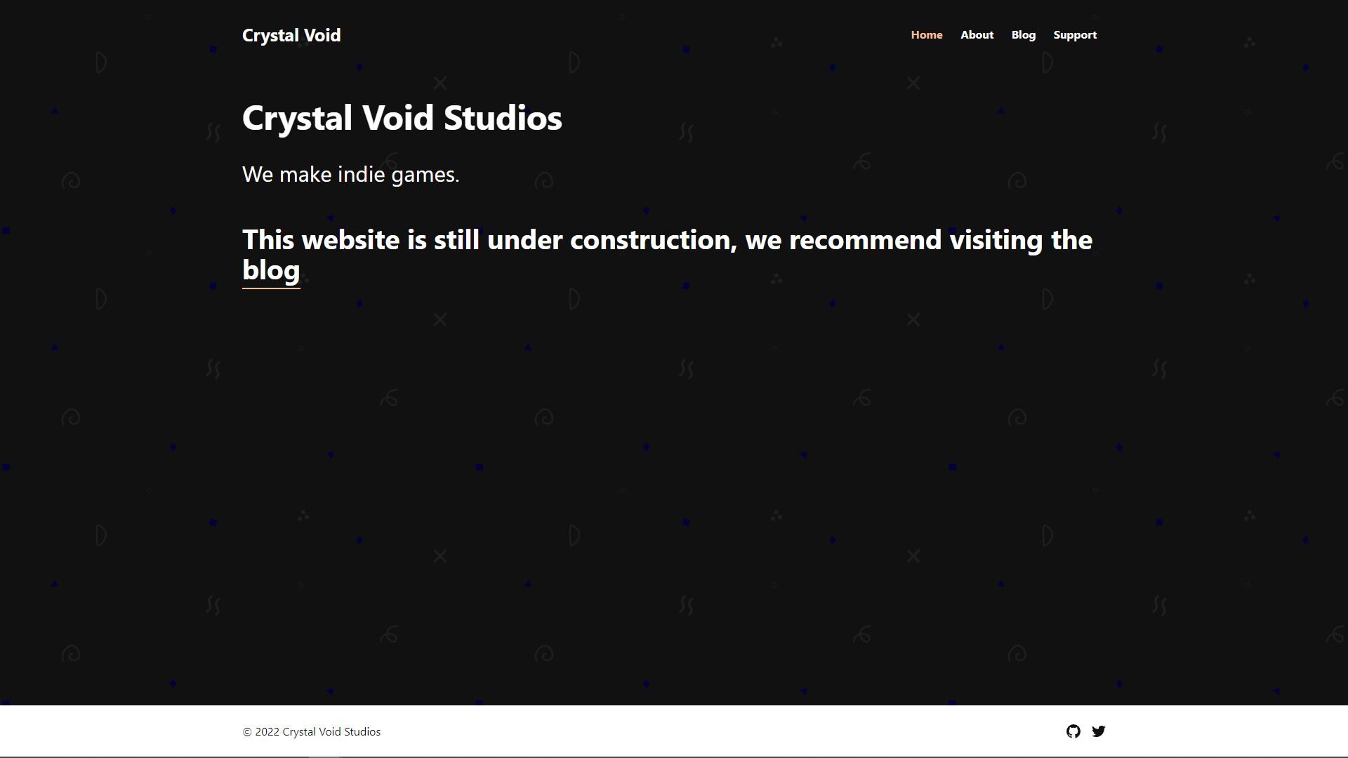 Screenshot of Crystal Void Studios homepage.